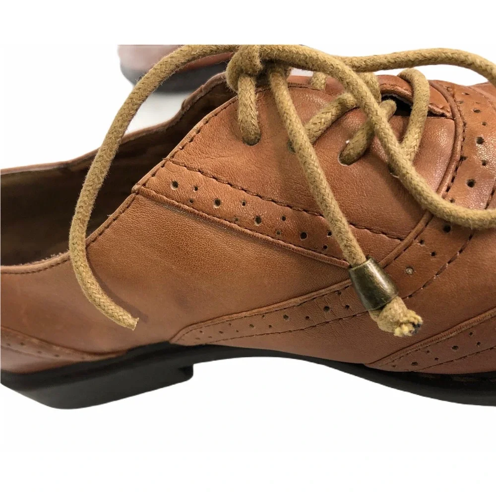 Jeffrey Campbell Havana Women Tan Wing-Tip Oxford Lace Shoes‎ Leather Flat 8.5 M